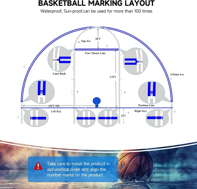 FrameFirm Reusable Basketball Court Marking Kit, Basketball Court Stencil Kit for Concrete, NOT Paper Board, Sun-Resistant, Upgrade PC Material with Install Instruction - Image 2